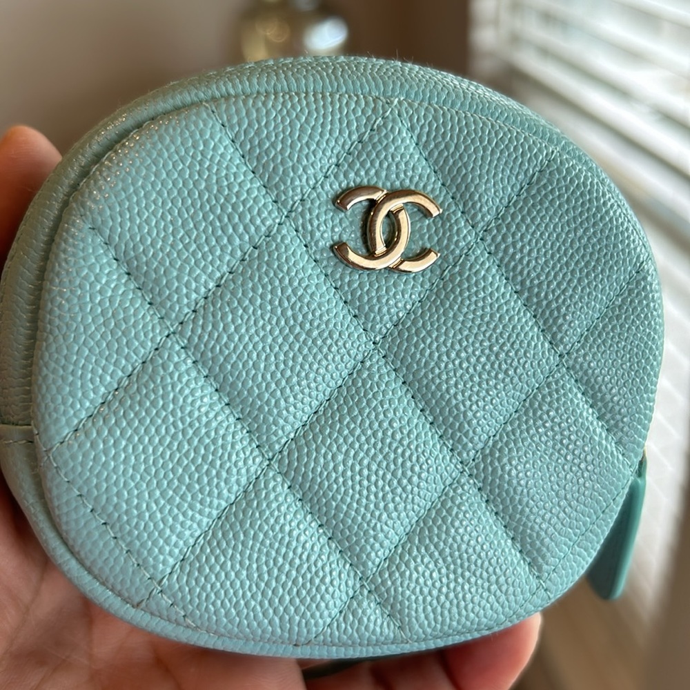 CHANEL Caviar Quilted Zip Around Classic O Coin Purse Tiffany Blue Rare Edition - Picture 4 of 13